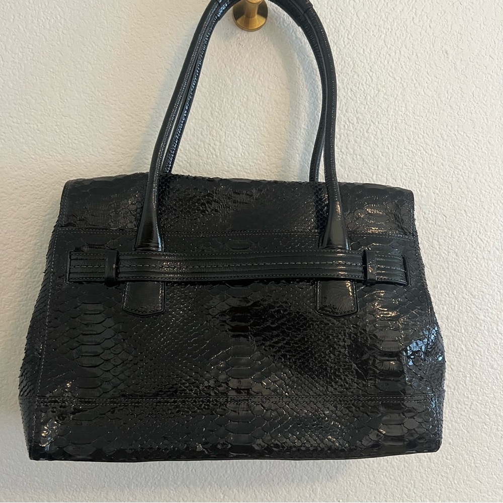 Coach Black Hampton Embossed Python Flap Tote - image 4